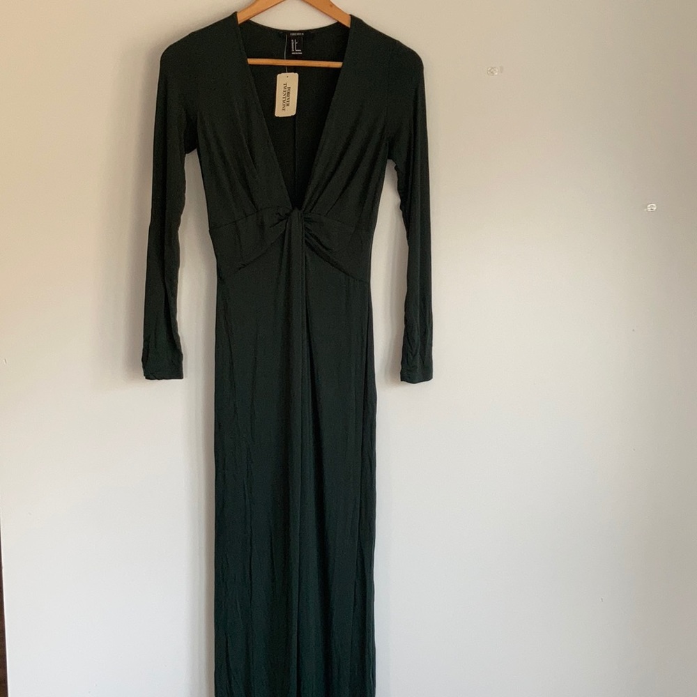 Long Dark Green Knot Front Dress - Picture 2 of 7